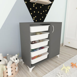 Armario auxiliar Lødingen con 5 cestas de almacenamiento Antracita / Blanco [en.casa]