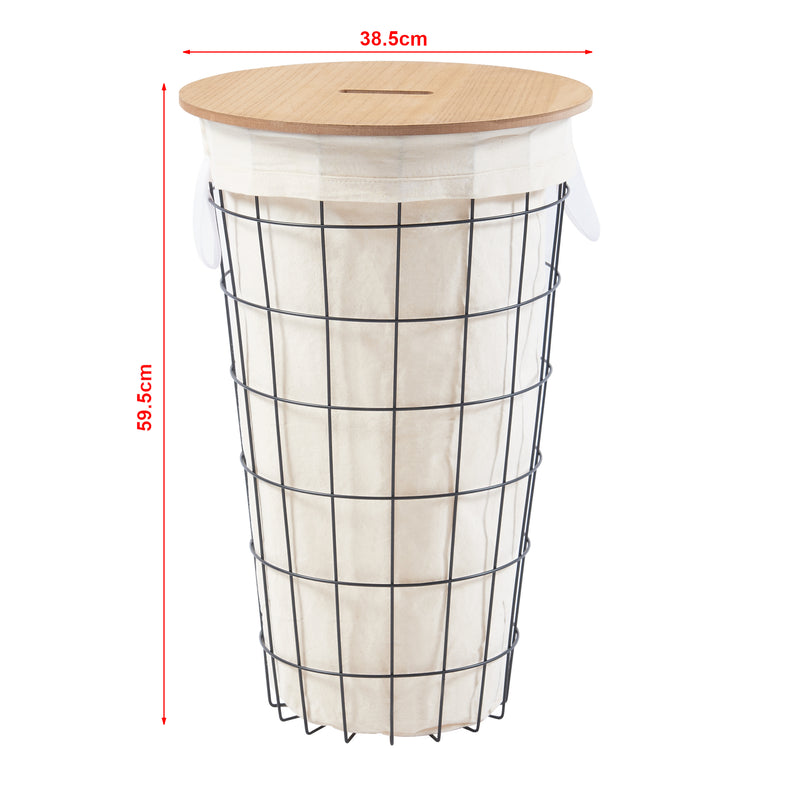 Esquema acotado Cesto de ropa Skive con bolsa para ropa 40 L Metal Negro [en.casa]