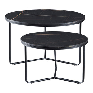 Mesa auxiliar Poxdorf 2 piezas, aspecto mármol, negro [en.casa]