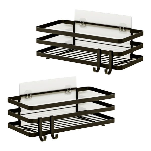 Estante de ducha sin taladrar Pertunmaa juego de 2 piezas 25x12x7,5cm negro [en.casa]