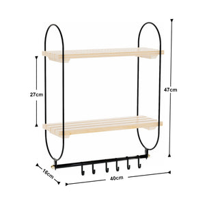 Estante de pared Pielavesi con 6 ganchos Negro/Natural [en.casa]