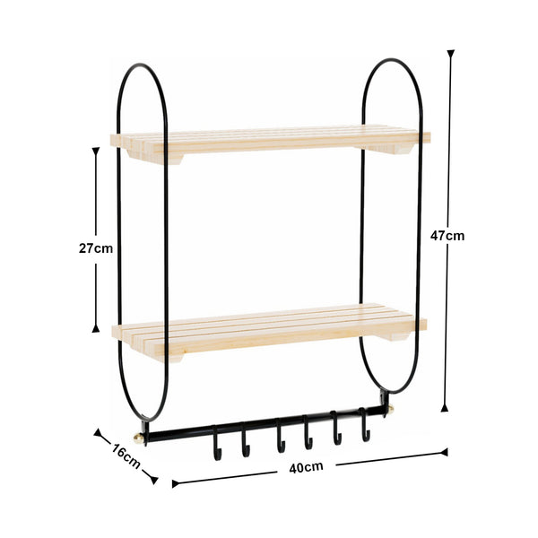 Estante de pared Pielavesi con 6 ganchos Negro/Natural [en.casa]