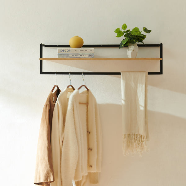 Perchero mural Evje con estante acero 80x30x20cm - Efecto Madera/Negro [en.casa]