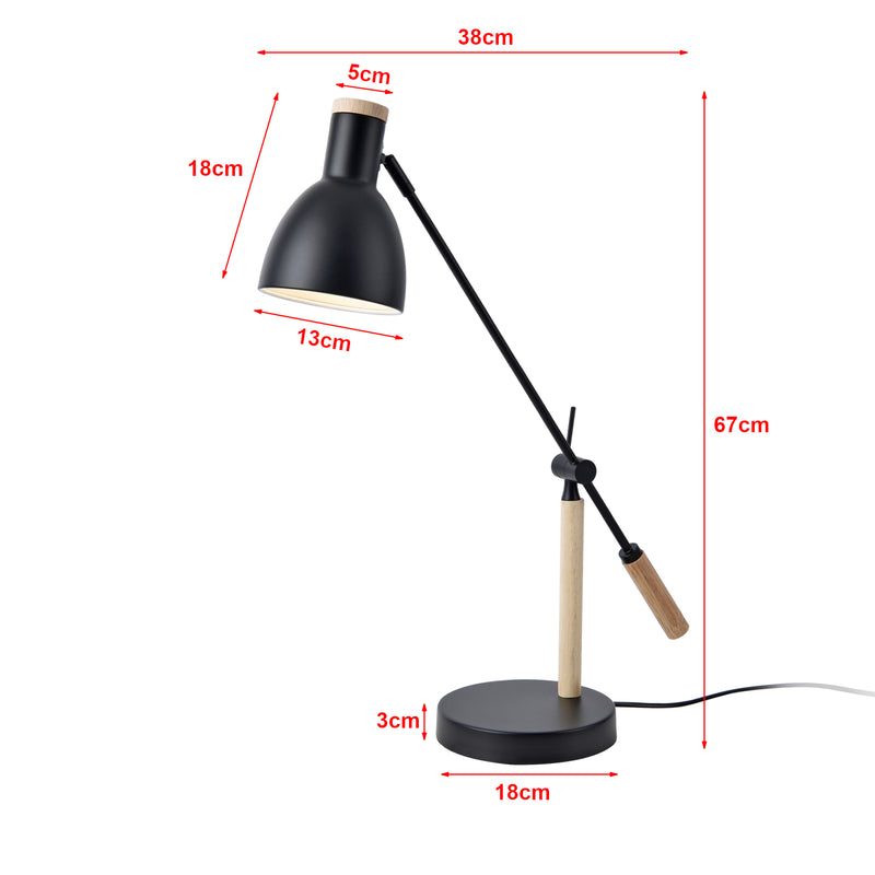 Esquema acotado Lámpara de mesa Watford Negro / Color madera [lux.pro]