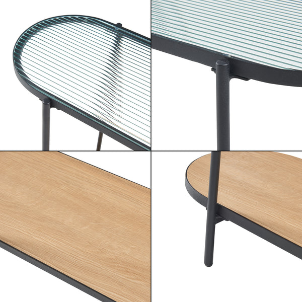 Mesa consola Høyanger 80x80x30cm Negro/Roble [en.casa]
