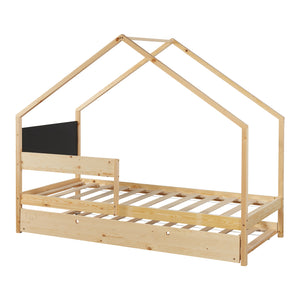 Cama casita Sodankylä 90x200cm con cama extraíble Madera de pino natural [en.casa]