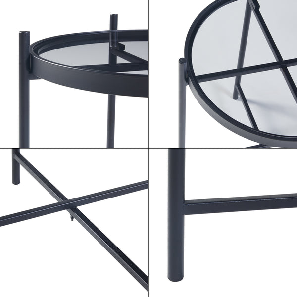 Mesa auxiliar Lier con tablero de vidrio negro [en.casa]
