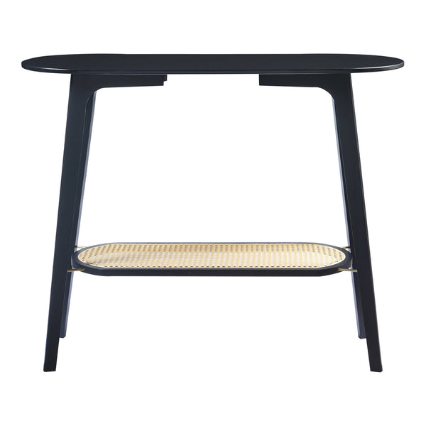 Mesa consola Taivalkoski 100x35x80 cm Negro/Aspecto ratán [en.casa]