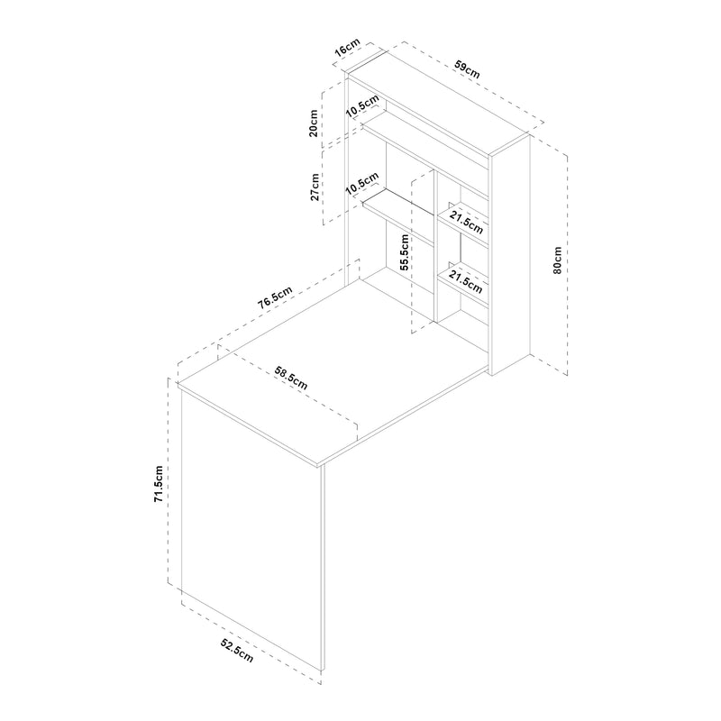 Esquema acotado Mesa abatible de pared Greve Blanco / aspecto madera [en.casa]