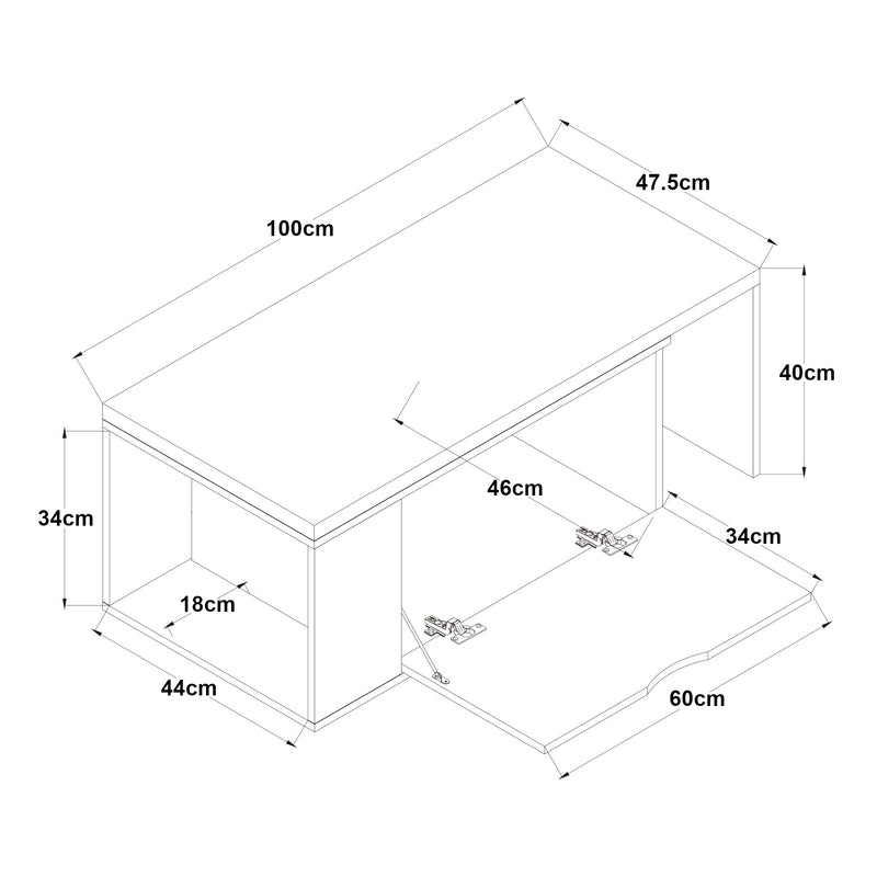 Esquema acotado Mesa auxiliar Österåker 100x47,5x40 cm aspecto madera/blanco [en.casa]