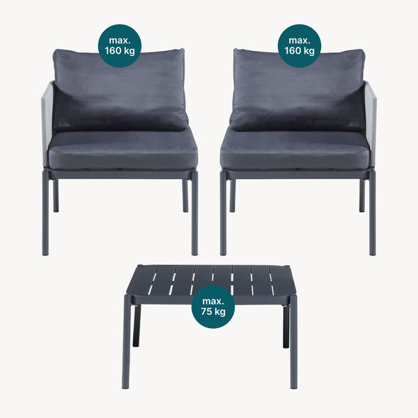 Conjunto de muebles de jardín Accettura 3 piezas Aluminio Gris [casa.pro]