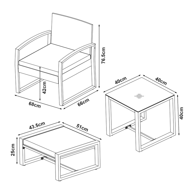 Esquema acotado Conjunto de muebles de jardín Calvello de 5 piezas [casa.pro]