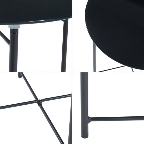 Mesa auxiliar Ödeshög con tablero de vidrio 45xØ42cm Negro [en.casa]