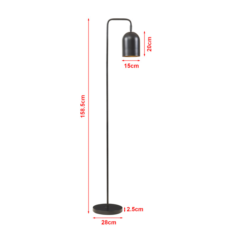 Esquema acotado Lámpara de pie Barnard Metal 159 cm Negro [lux.pro]