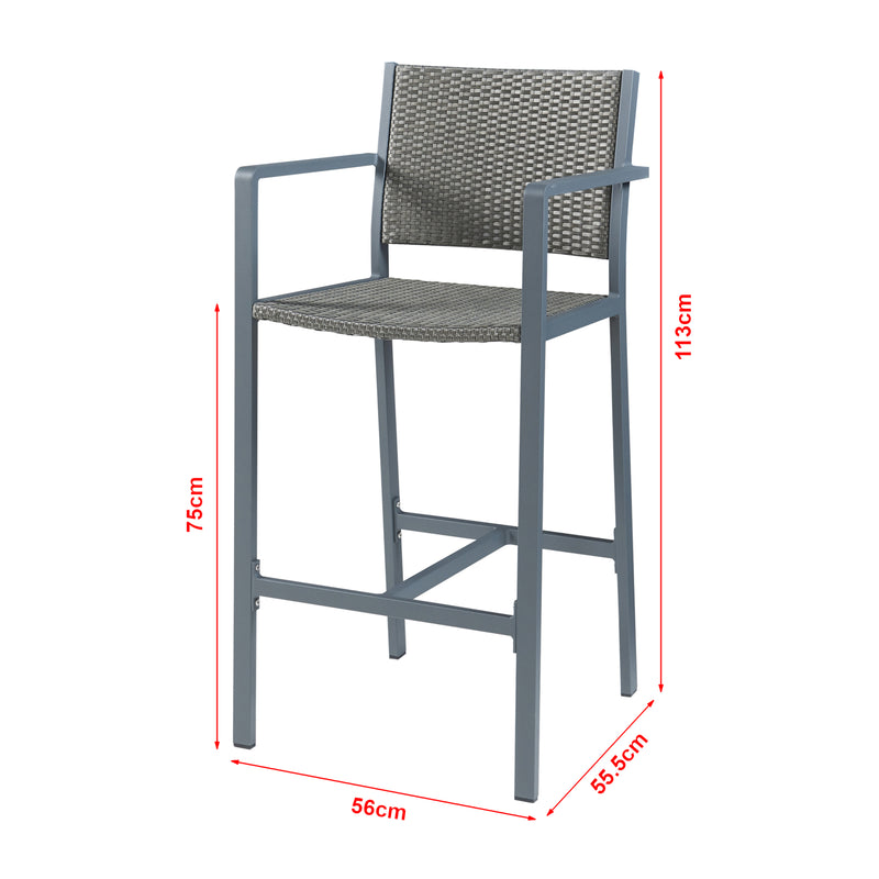 Esquema acotado Taburete de bar para exteriores juego de 2 Avise aluminio gris oscuro [casa.pro]