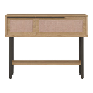 Mesa consola Kvænangen 100x30x76 cm Roble/Aspecto ratán [en.casa]