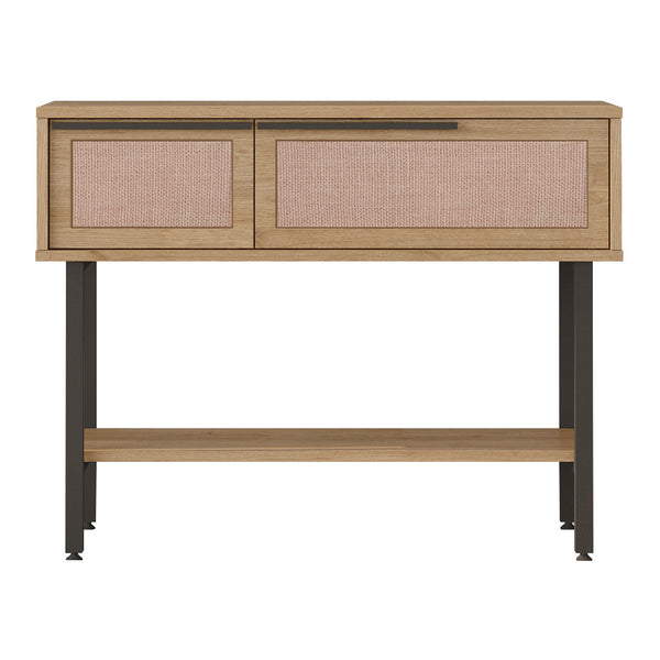 Mesa consola Kvænangen 100x30x76 cm Roble/Aspecto ratán [en.casa]