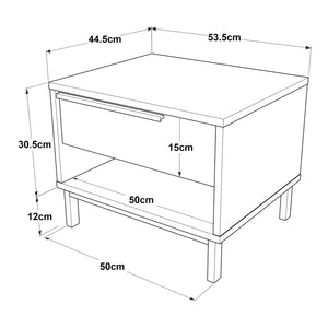 Mesita de noche Kvænangen 43x54x45 cm aspecto roble/rattan [en.casa]