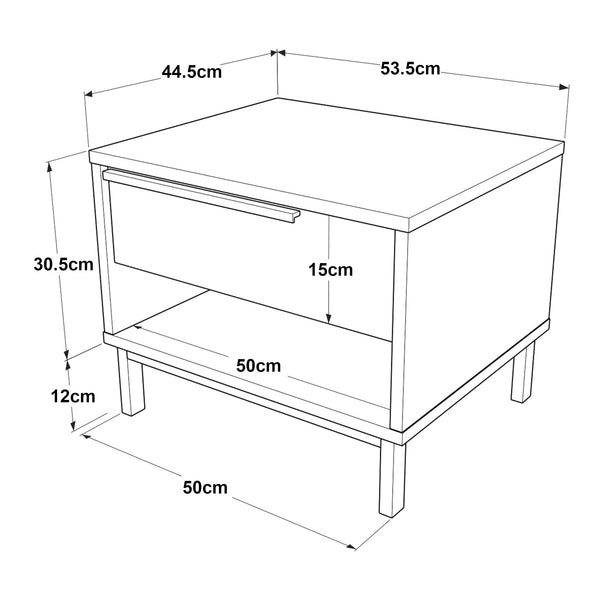 Mesita de noche Kvænangen 43x54x45 cm aspecto roble/rattan [en.casa]