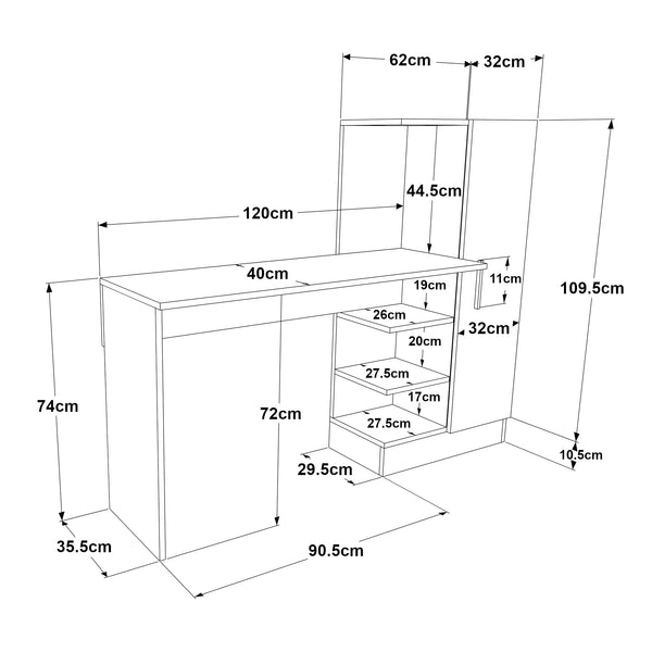 Escritorio con armario Varhalo 120x153x40 cm aspecto roble/antracita [en.casa]