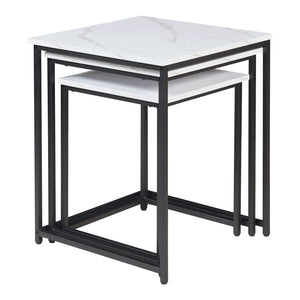 Mesa de centro Trollhättan 3 piezas, aspecto mármol, blanco [en.casa]