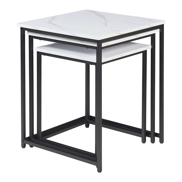 Mesa de centro Trollhättan 3 piezas, aspecto mármol, blanco [en.casa]