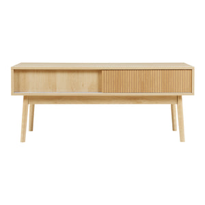 Mesa de televisión Landskrona 115x40x48 cm con dos puertas correderas en aspecto roble [en.casa]