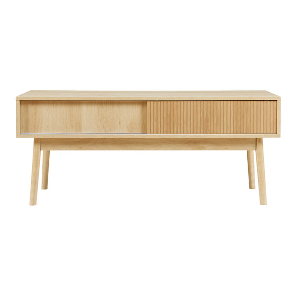 Mesa de televisión Landskrona 115x40x48 cm con dos puertas correderas en aspecto roble [en.casa]