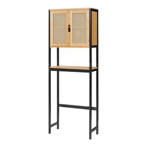 Armario de baño Tervola 172x63x27 cm Negro/Bambú [en.casa]