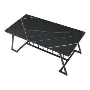 Mesa de centro Nospoo 120x60x46 cm efecto mármol, negro [en.casa]