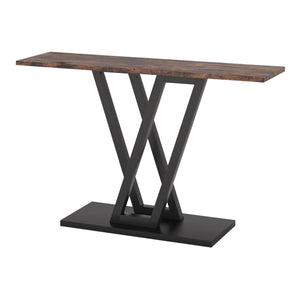 Mesa consola Seinshung 110x30x80 cm Negro/Aspecto nogal [en.casa]