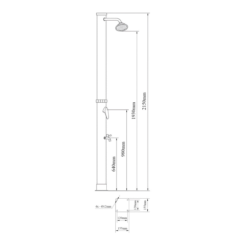 Esquema acotado Ducha solar Frerievn con ducha para pies 215 cm 18L [casa.pro]