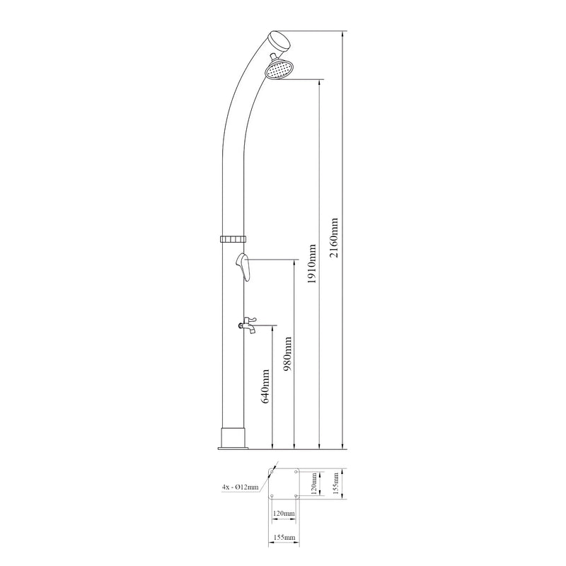 Esquema acotado Ducha solar Kebomi 216 cm 18 L [casa.pro]