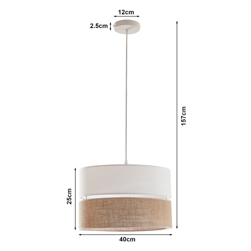 Esquema acotado Lámpara colgante Barton Blanco/Aspecto lino [lux.pro]
