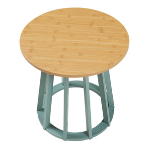 Mesa auxiliar Lensuu 48xØ48 cm Verde pastel/Roble [en.casa]
