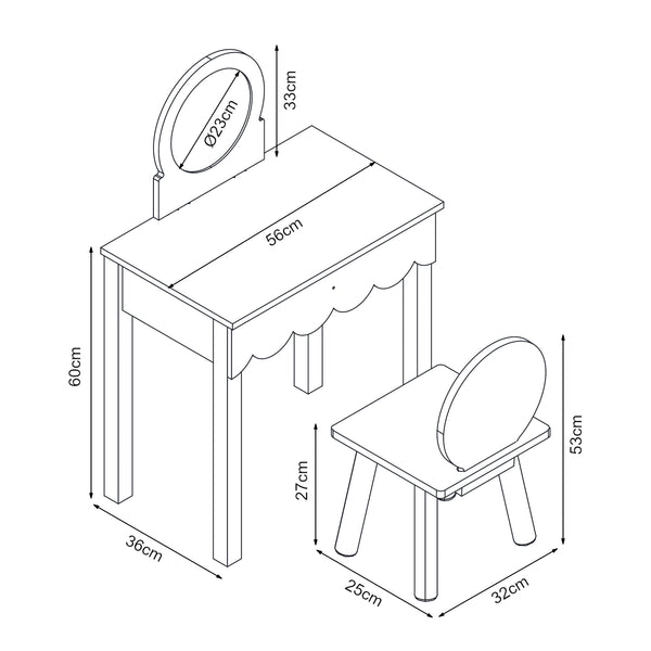 Tocador infantil con silla Vestnes Cotton Candy/Blanco [en.casa]