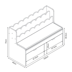 Banco para niños con estantería Vestnes 100x45x70 cm Cotton Candy/Blanco [en.casa]