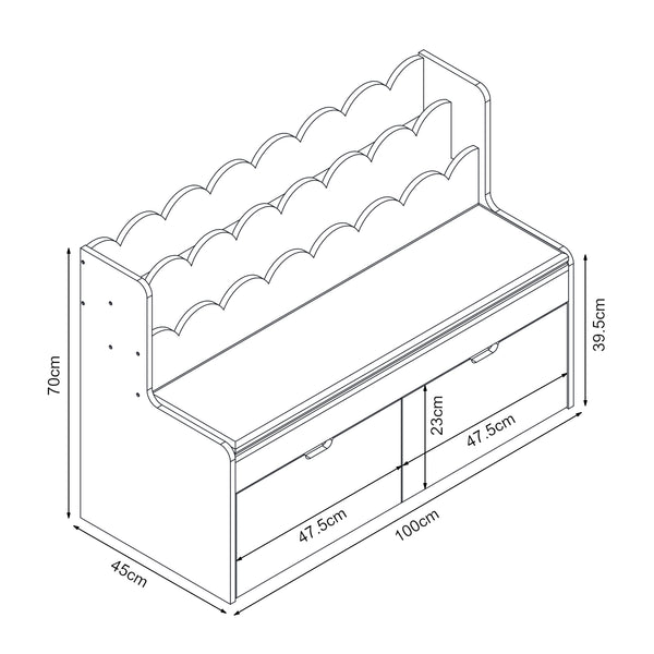 Banco para niños con estantería Vestnes 100x45x70 cm Cotton Candy/Blanco [en.casa]