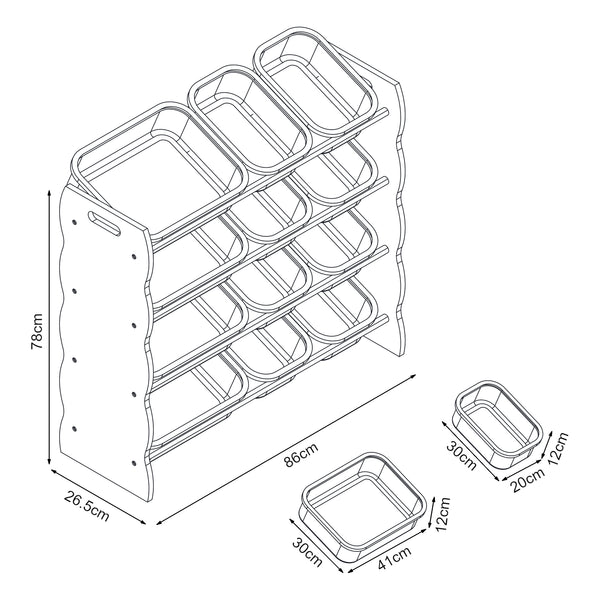 Estantería infantil Vestnes con 12 cajas de almacenamiento 78x86x27 cm Cotton Candy/Blanco [en.casa]