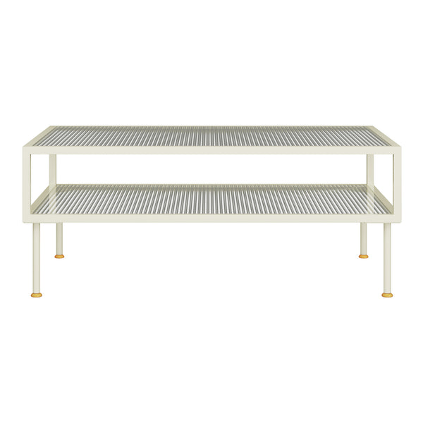 Mesa de centro Lindau de acero con tablero de vidrio 100x50x46 cm crema blanca [en.casa]