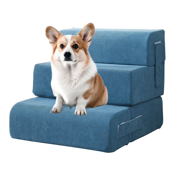 Escalera para mascotas Joelerhatra 4 piezas 45x50x45 cm Cordón azul [en.casa]