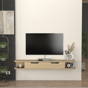 Mueble bajo de TV colgante Karjali 150x30x19 cm aspecto roble [en.casa]