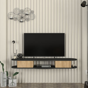 Mueble bajo de TV colgante Nyskiri 150x35x19 cm Antracita/Aspecto roble [en.casa]
