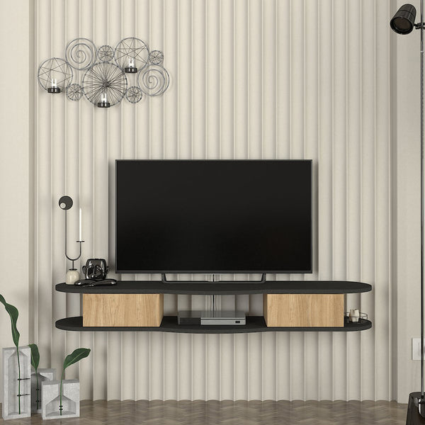 Mueble bajo de TV colgante Nyskiri 150x35x19 cm Antracita/Aspecto roble [en.casa]