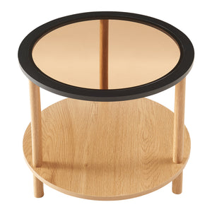 Mesa auxiliar Latama con tablero de vidrio Ø51x45 cm Natural/Negro/Vidrio bronce [en.casa]
