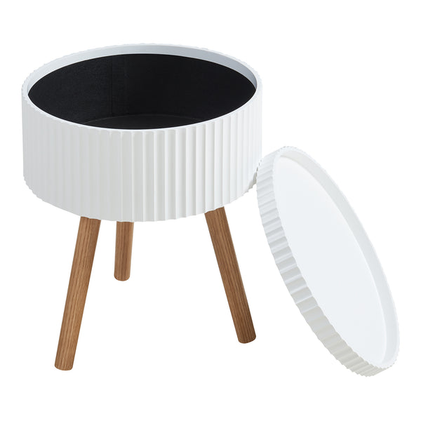 Mesa auxiliar Bongard con espacio de almacenamiento Ø38x48 cm Blanco [en.casa]