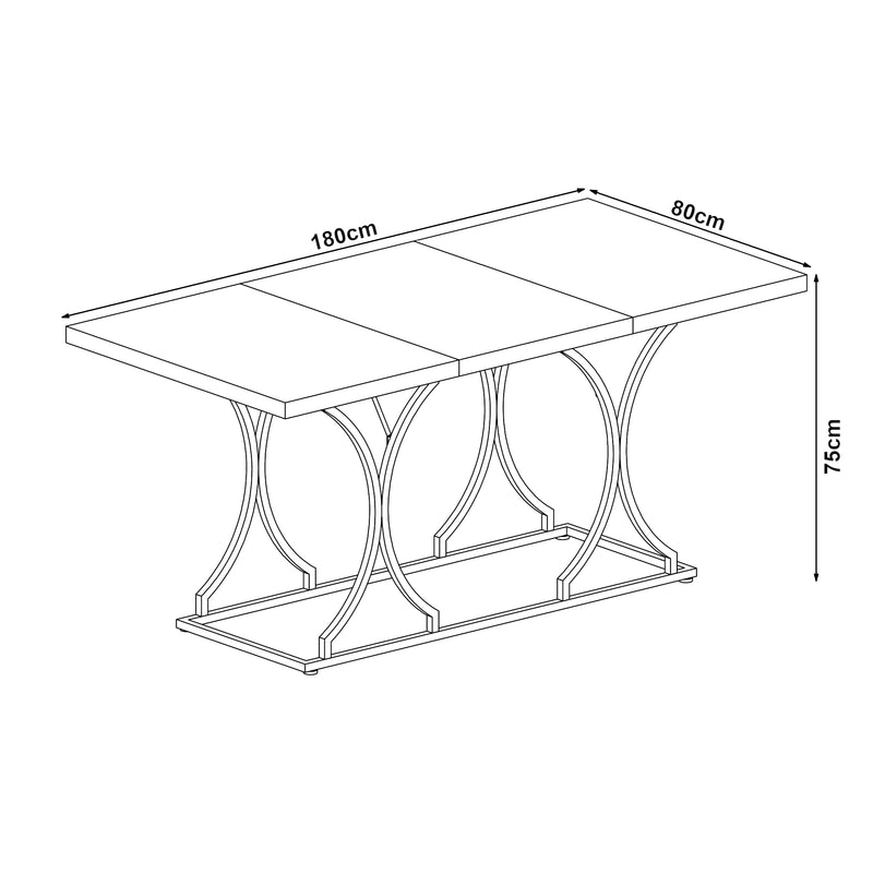 Esquema acotado Mesa de comedor Figa para 6 personas efecto mármol, blanco / dorado [en.casa]