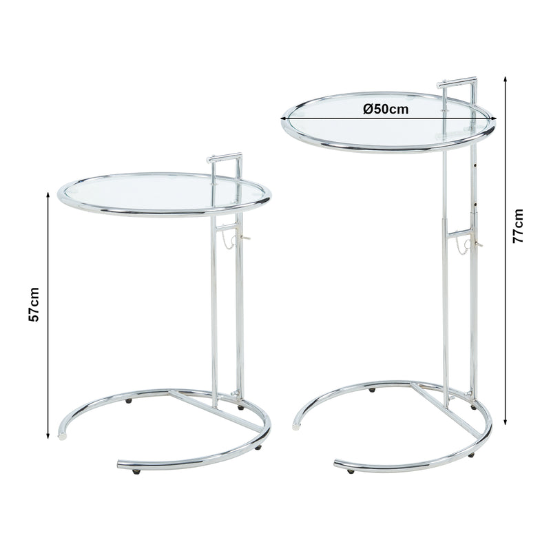 Esquema acotado Mesa auxiliar regulable en altura Stare 50x57-77 cm vidrio transparente/cromado [en.casa]