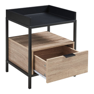 Mesita de noche Belana 51x40x35 cm Negro/Aspecto roble [en.casa]