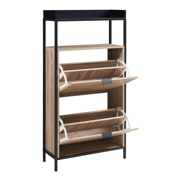 Zapatero Belana con 2 tapas 116x60x24 cm Negro/Aspecto roble [en.casa]